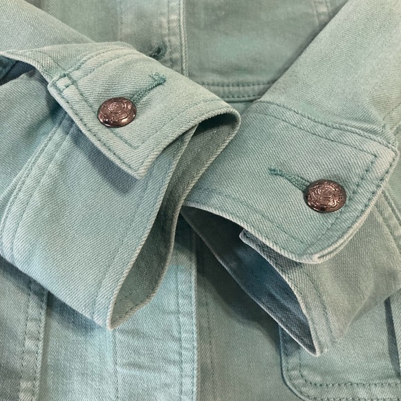 SOLD…Talbots Jacket Jean Jacket Teal Denim Military-Inspired Style, Size Small - Picture 14 of 16
